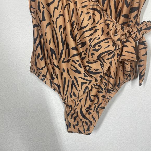 ModCloth Medium Bonita One-Piece Swimsuit Brown Animal Print Tie Side Swimwear - Picture 7 of 13
